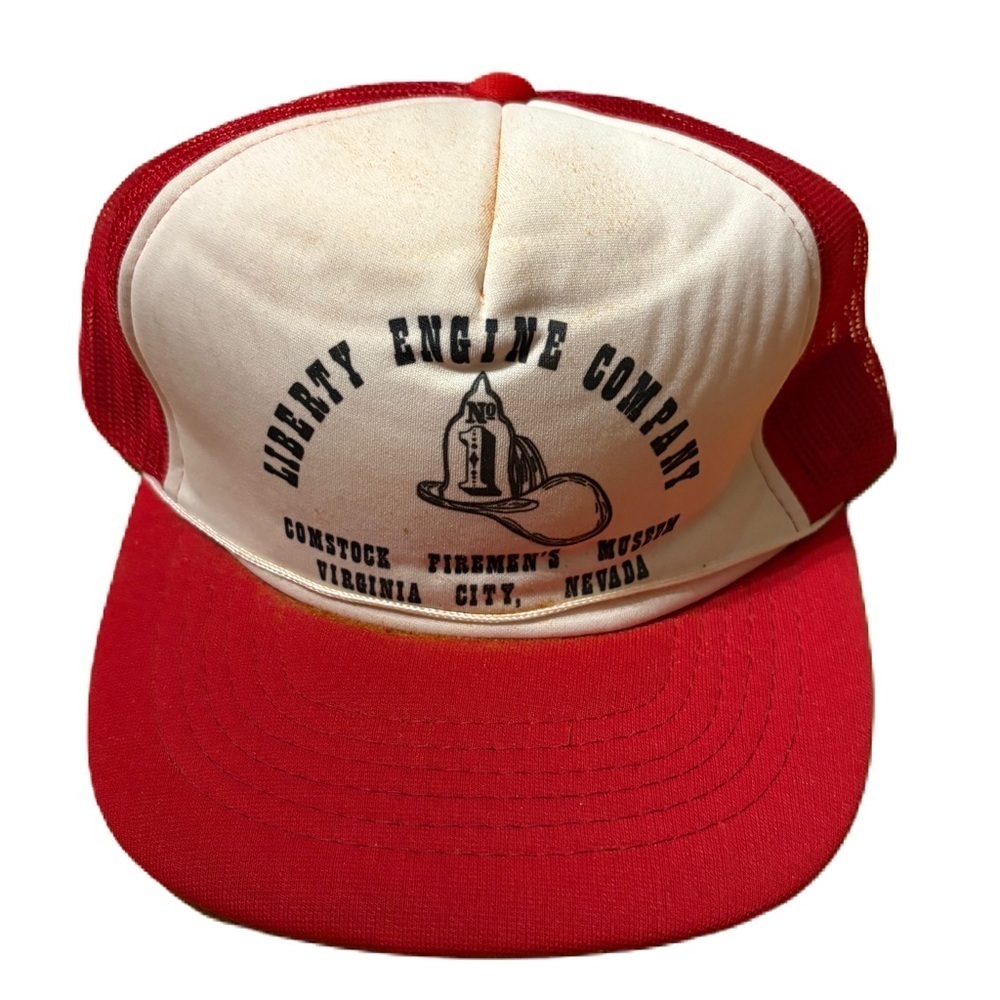 Vintage Liberty Engine Company Mesh SnapBack Hat Rope 90s Trucker Red White